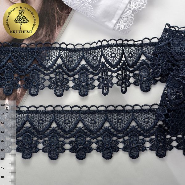 Кружево гипюр (плетёное) с цветами 60 мм, 27294 цв.3026 т.синий уп.13.71м, Kruzhevo
