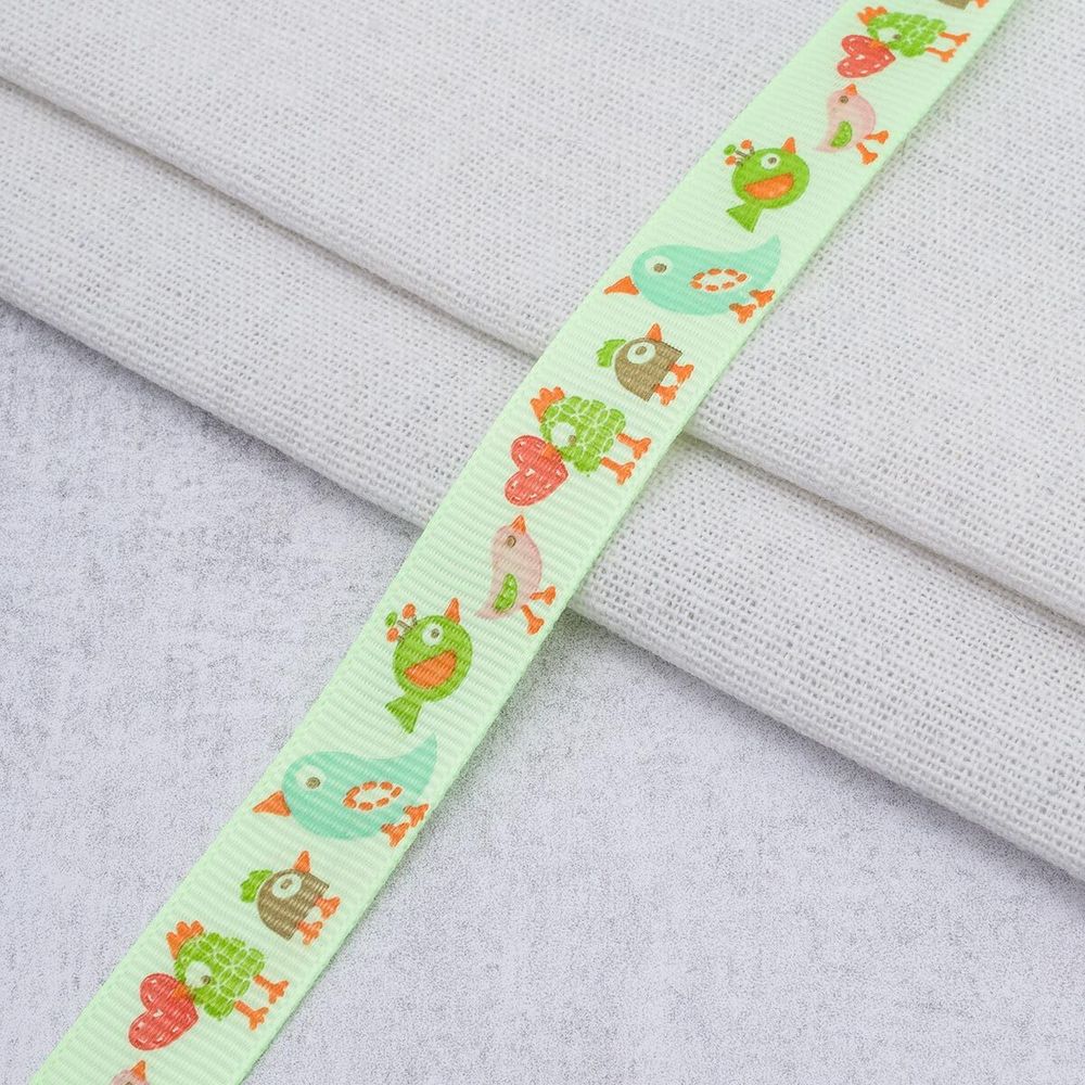 Лента репсовая (в рубчик) с рисунком 15.0 мм / 45.72 метра, ID 1568, цв. св. зеленый, 23300