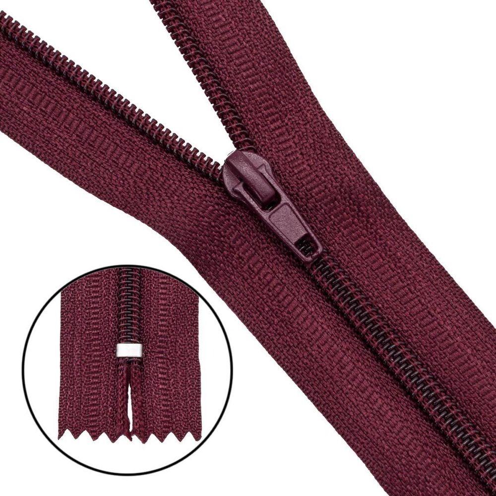 Молния спираль (витая) брючная Т4 (4 мм) 1 зам., н/раз., 20 см, автомат, F179 бордовый, 10 шт