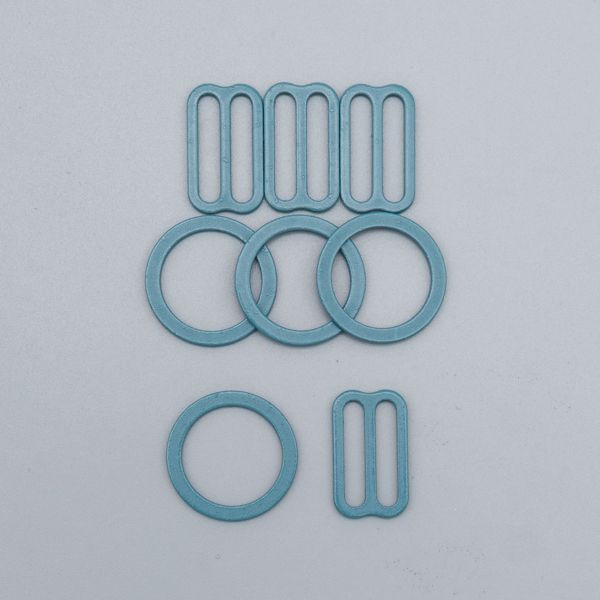 Набор фурнитуры для бюстгальтера металл (кольца ⌀14 мм + регуляторы 15 мм по 4 шт), 1582 Арктика, 27778