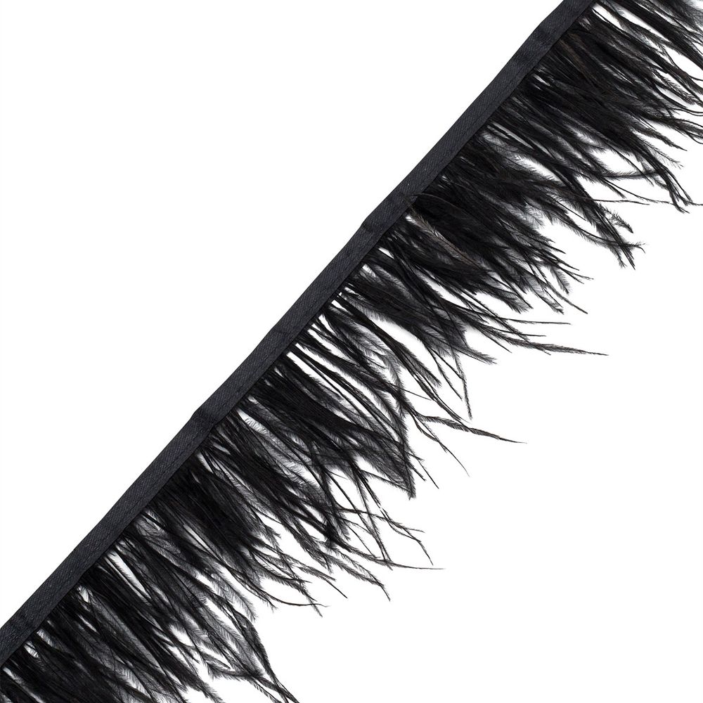 Перья страуса на ленте 70-100 мм / 1 метр, 101 черный, 2AL105