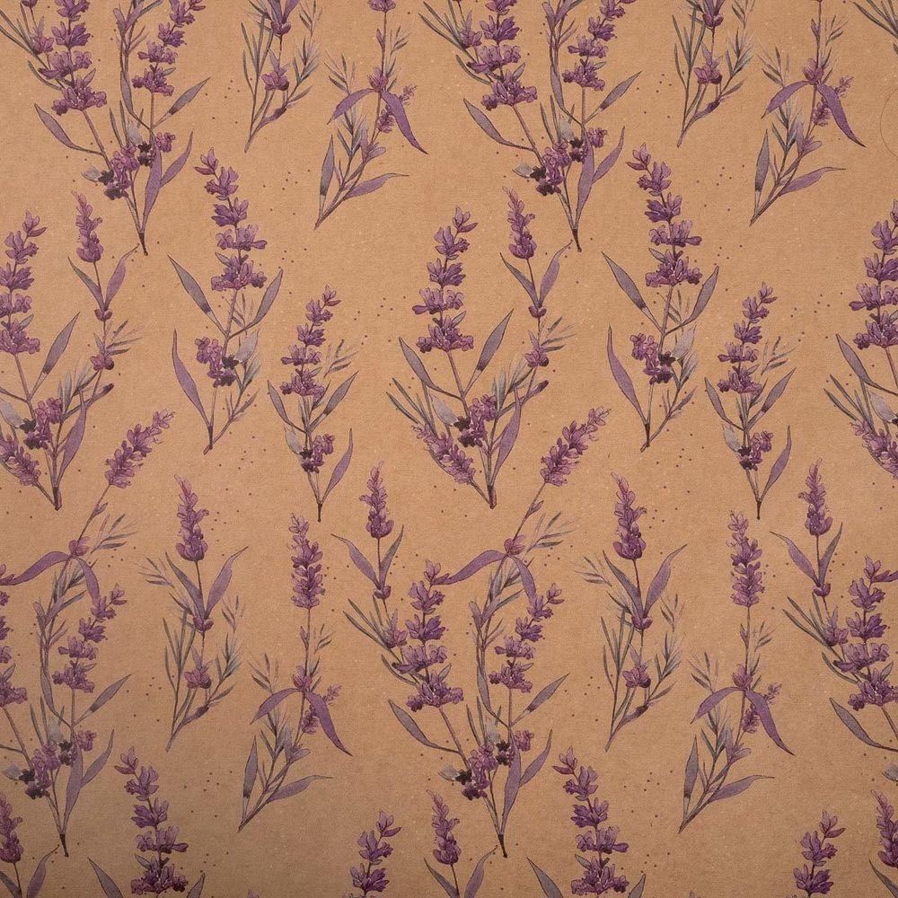 Бумага упаковочная крафт "Ветки лаванды" 50х70 см, 10 шт /TOS/