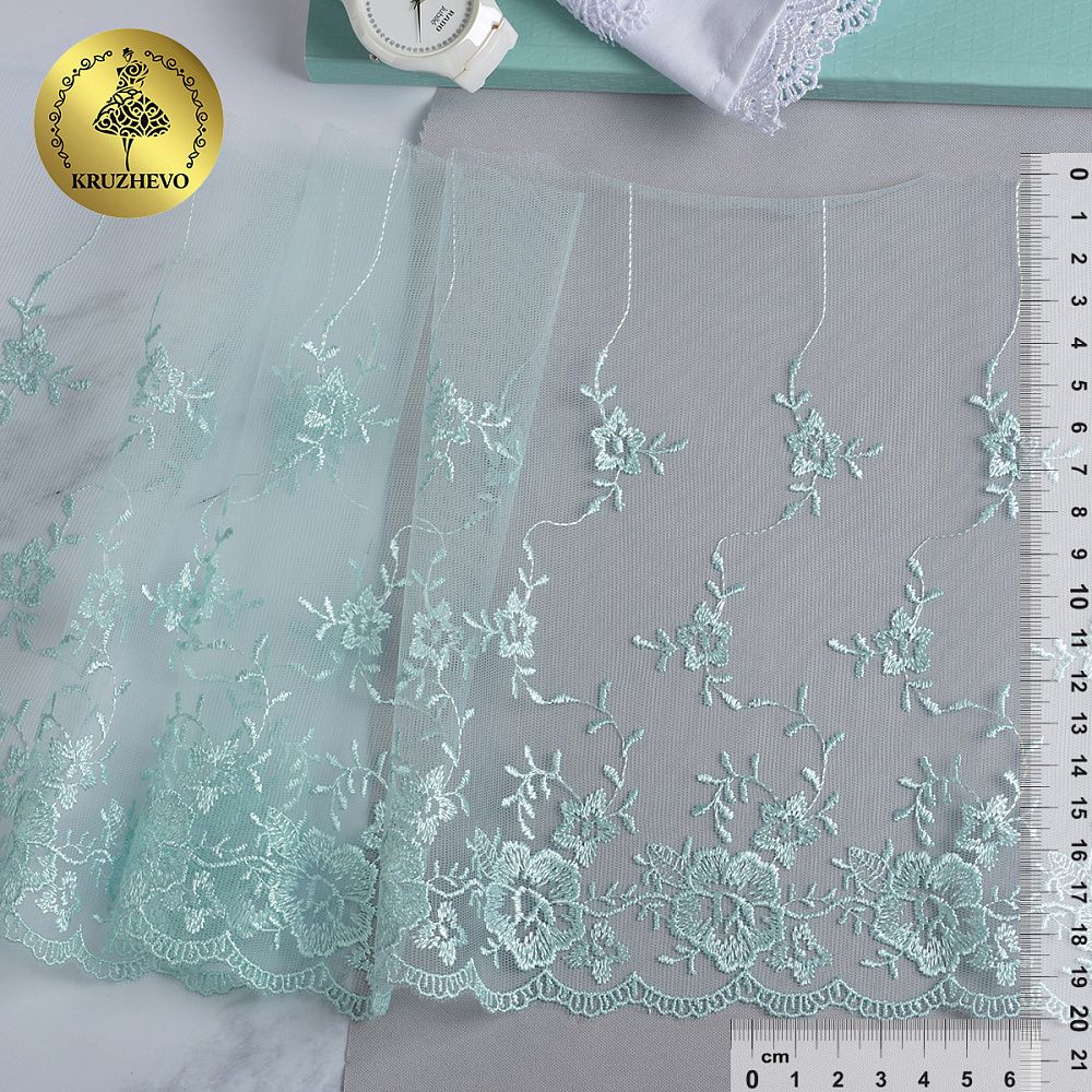 Кружево на сетке широкое 220 мм, диз. 171, цв.30 мятный, уп. 9 м, Kruzhevo Кружево на сетке широкое 220 мм, диз. 171, цв.30 мятный, уп. 9 м, Kruzhevo