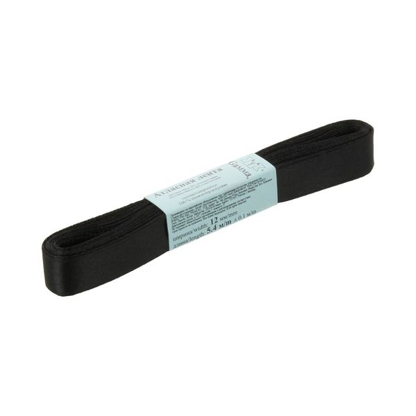 Лента атласная 1-сторонняя 12.0 мм / 10 шт по 5.4 метра, №113 черный, Gamma AL-12P