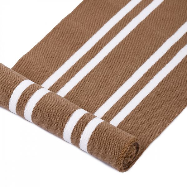 Подвяз (довяз) трикотажный 14.0х100 см, св.коричневый с белыми полосами, двухслойный, 100% п/э, 5 штук