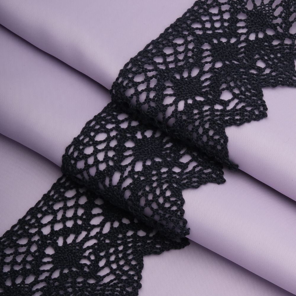 Кружево вязаное (тесьма) хлопковое 60 мм / 25 метров, рис.60.01.198 (т.синий) С3749Г17