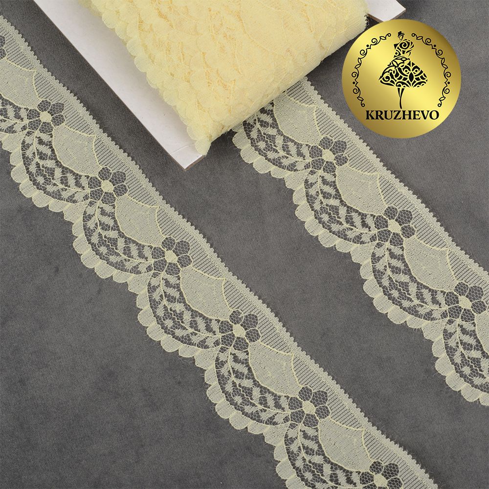 Кружево отделочное в стиле "трикотаж" 40 мм, TBY 1661, цв.02 молочный, уп.27.4м
