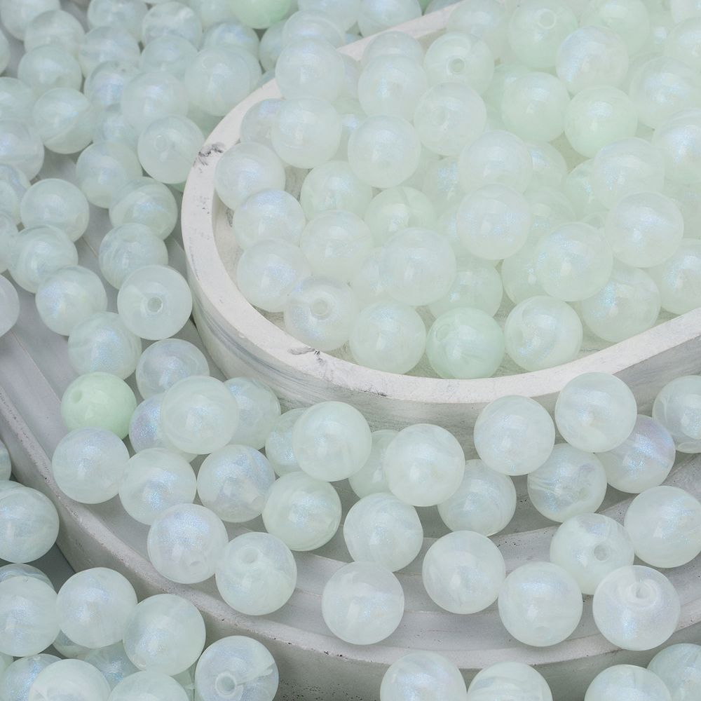 Бусины акрил ⌀12 мм, 500 г, дымка с АВ шиммером, круглые, AD070 ментоловый, (7748709)2012 , Astra&Craft