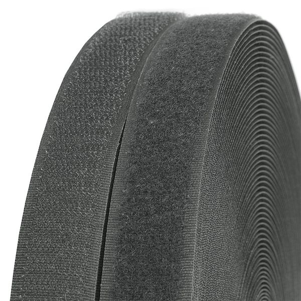 Лента контактная липучка (велкро) пришивная 25 мм / 25 метров, F312 т.серый, ПАРА (крючок+петля), качество 