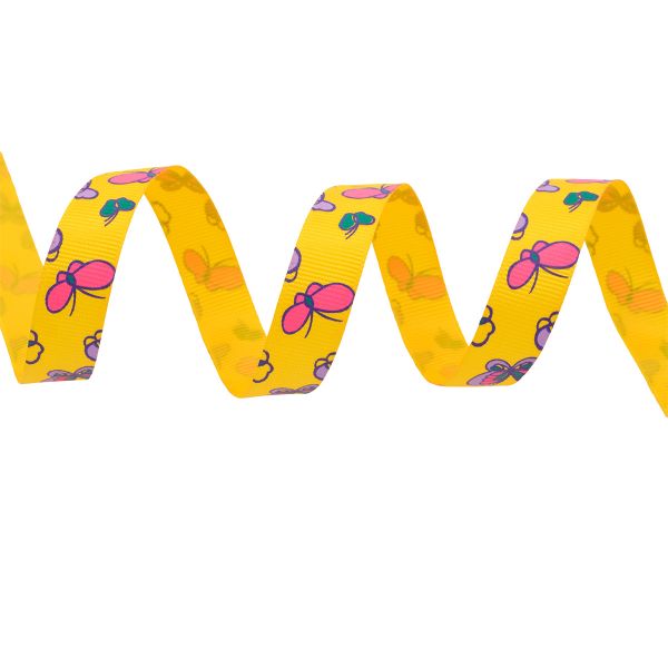 Лента репсовая (в рубчик) Бабочки 1 1,5см*22.86 м (желтый)