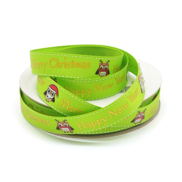 Лента репсовая (в рубчик) PREMIUM Совята, 16 мм, 22,5м (A5-059 зеленый)