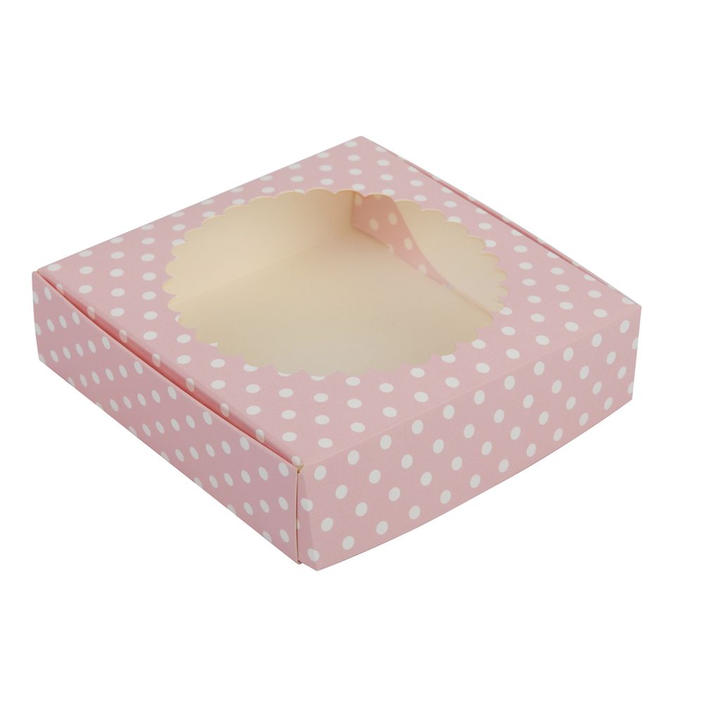 Коробка с окном для печенья 11.5х11.5х3 см, №1 Горошек розовый, S-Chief CBC-015