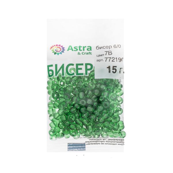 Бисер Astra&Craft 6/0 (4.1 мм), 150 г (10х15 г), цв. 7B зеленый/прозрачный