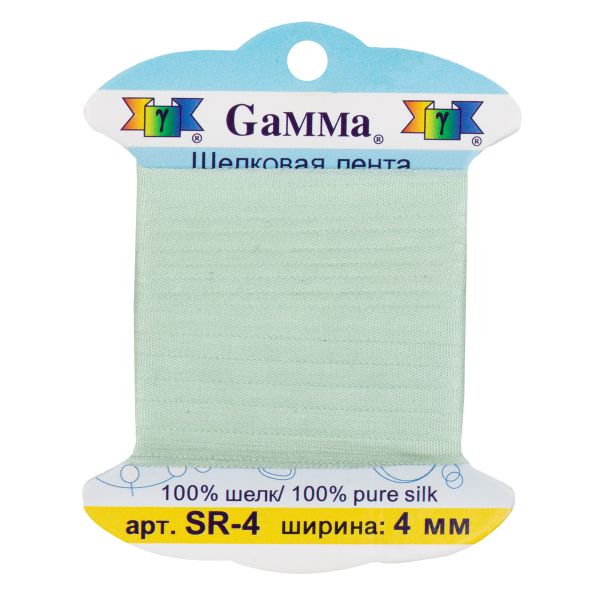 Лента (тесьма) шелковая 4.0 мм / 9.1±0.5 метров, 302 св. св.зеленый, Gamma SR-4