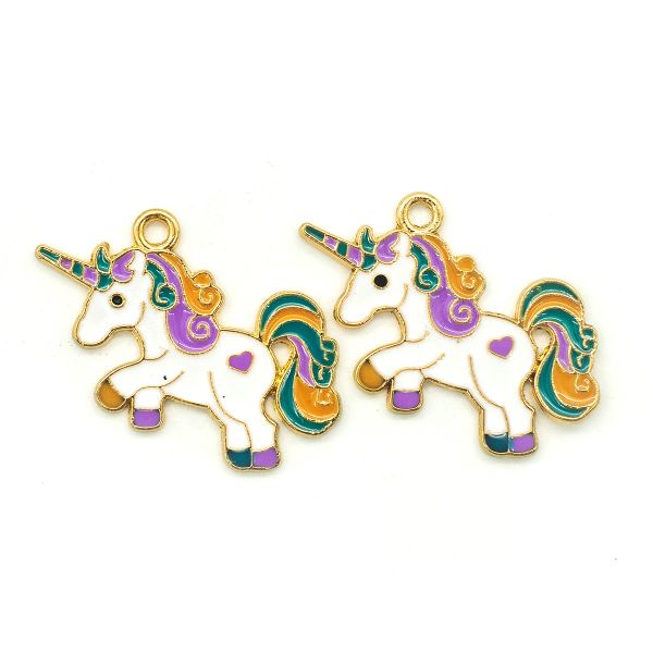 Подвеска металлическая с эмалью белый единорог, 34 мм, 2 шт в упак, Astra&Craft