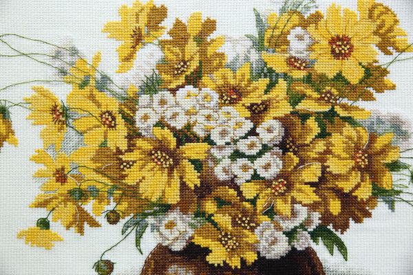 Набор для вышивания нитками Panna, Букет с желтыми цветами 38х31 см