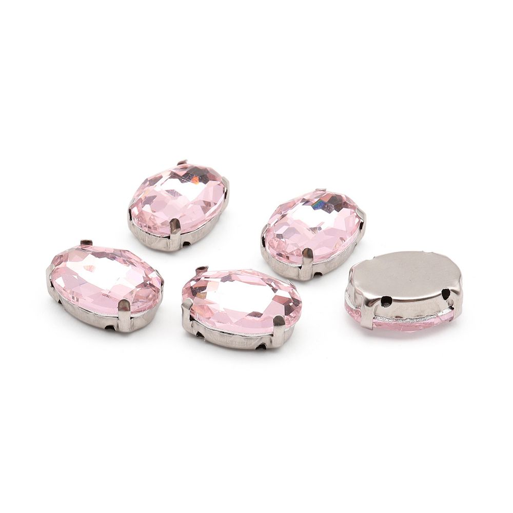 Хрустальные стразы в цапах овальной формы, розовый 10х14 мм, 5 шт., ОЦ007НН1014