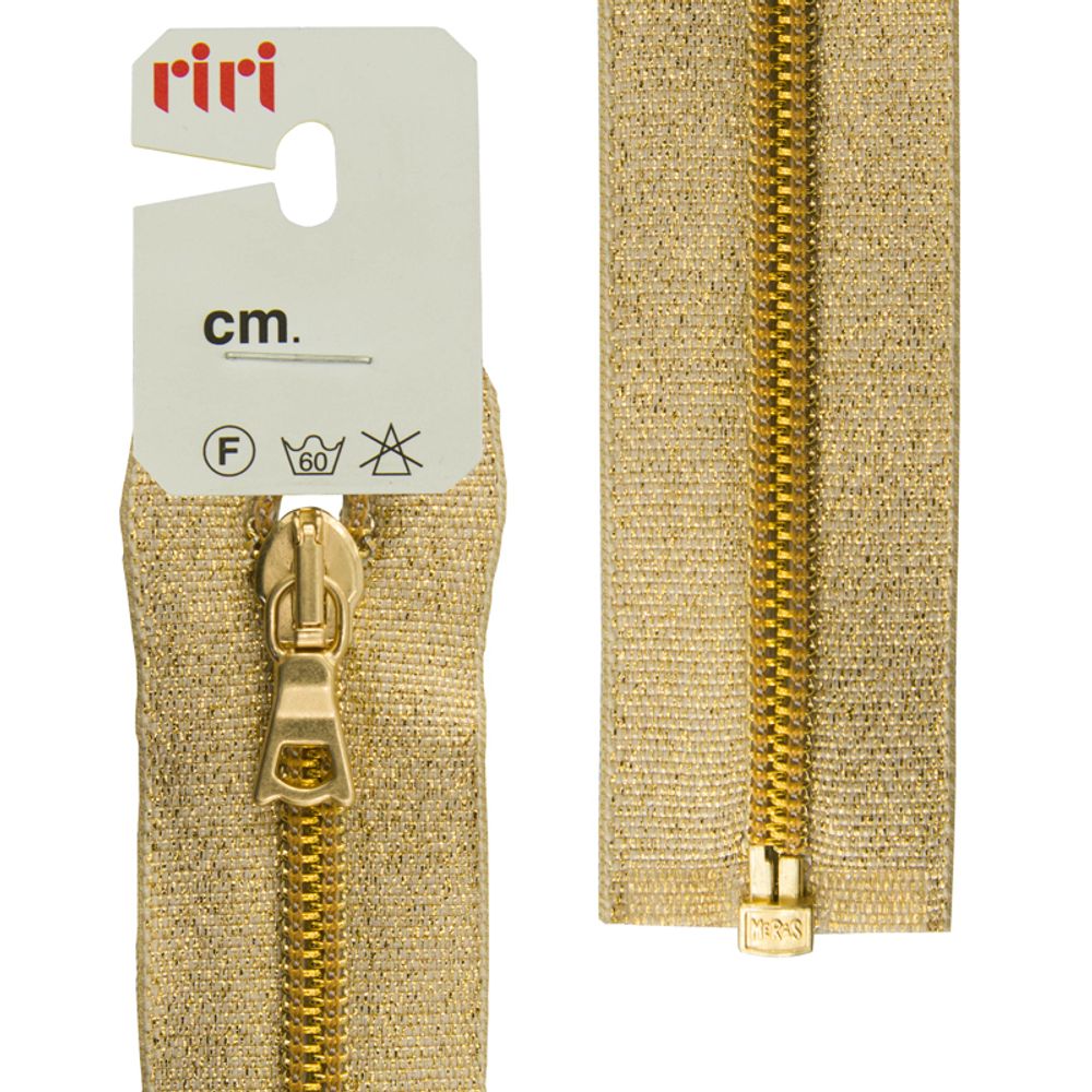 Молния спиральная (витая) RIRI Т4 (4 мм), разъем., 1 зам., люрекс.тесьма, 55 см, упак. 5 шт
