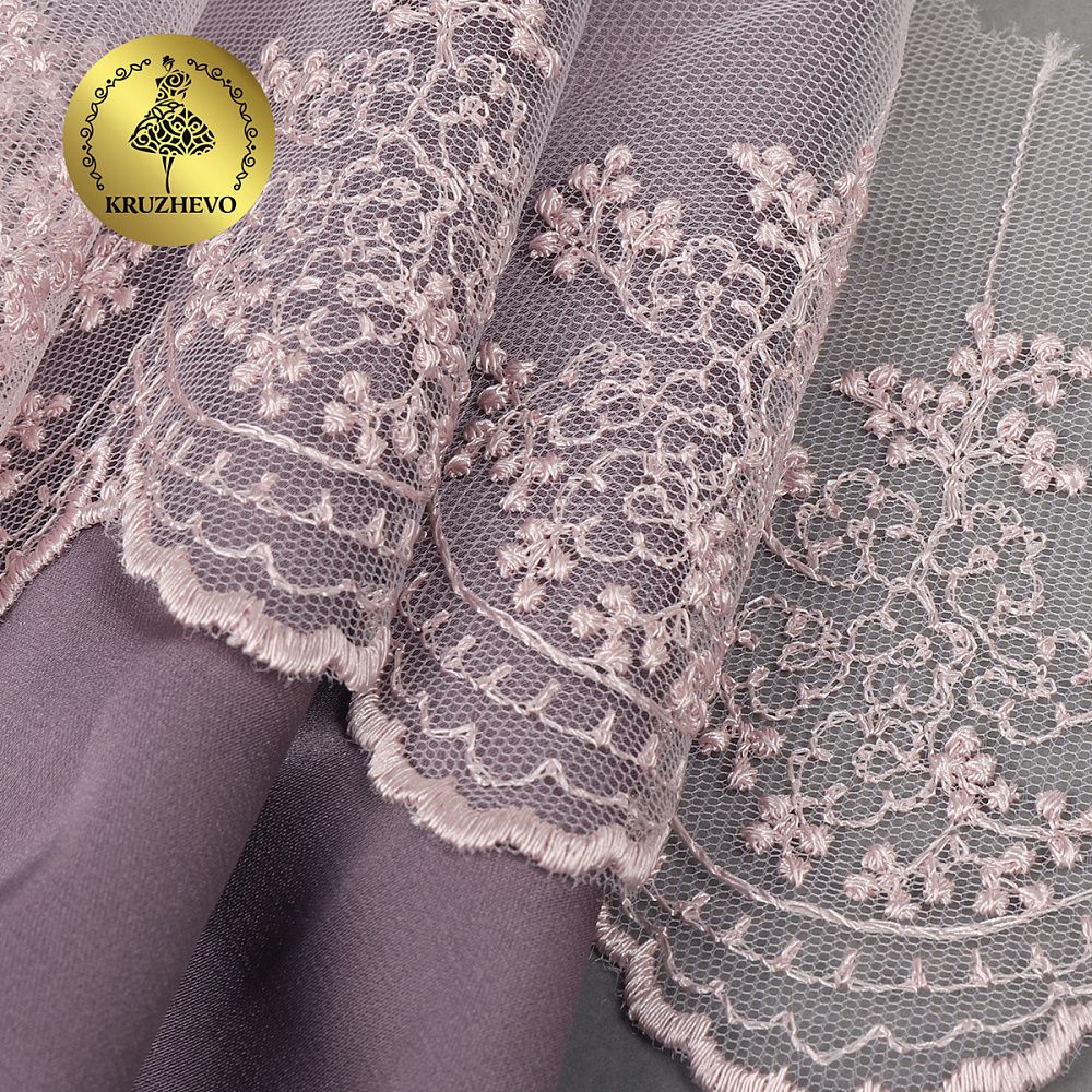 Кружево на сетке широкое 100 мм, TR.3657, цв.06 розовая пудра уп.9м, Kruzhevo