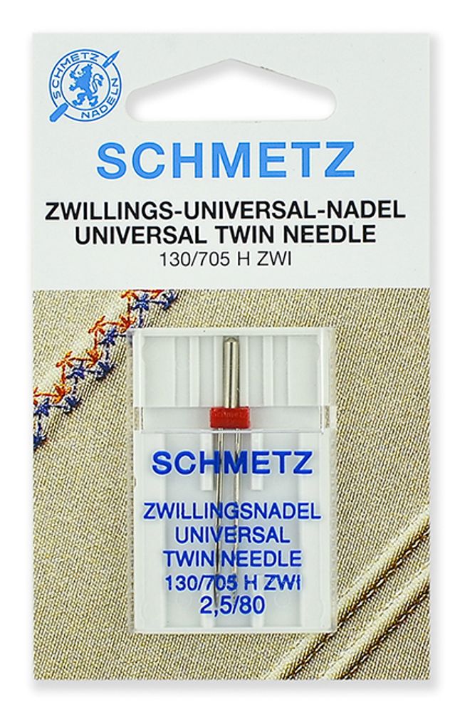 Иглы для швейных машин стандартные двойные Schmetz 130/705H ZWI №80/2.5, уп. 1 игла