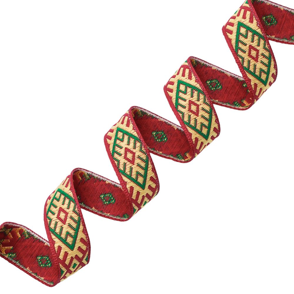 Лента (тесьма) жаккардовая 18.0 мм / 25±1 метров, Славянский орнамент Оберег, рис.9227 (1 красный/желтый/зеленый) С3771Г17