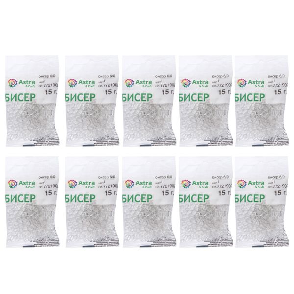 Бисер Astra&Craft 6/0 (4.1 мм), 150 г (10х15 г), цв. 1 белый/прозрачный