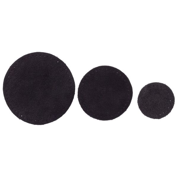 Набор заплаток пришивных из замши, круг ⌀4см, 6см и 8см, с перфорацией, 3 шт, 100% кожа (20 черный), 59401