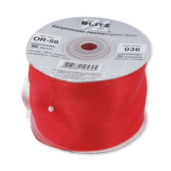 Лента капроновая (органза) 50.0 мм / 22.8±1 метра, 036 красный, Blitz OR-50