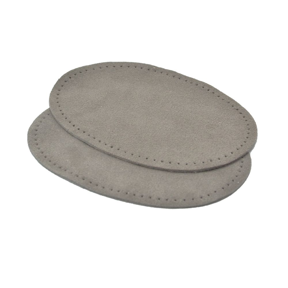 Заплатка, замша, овал средний 9х13,5см с перфорацией, 2 шт в уп, 100% кожа, 26 серый