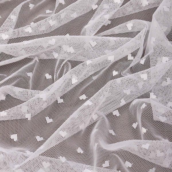 Сетка бельевая эластичная 55 г/м², шир.150 см / 1 метр, Сердечки, цв.01 белый /OLG015.01/1/