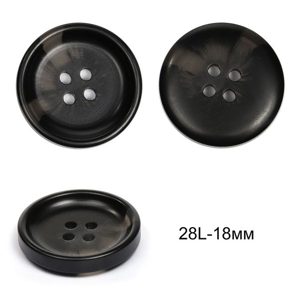 Пуговицы пластиковые TBY 2114 цв.2 черный 28L-18 мм, 4 прокола,36 шт
