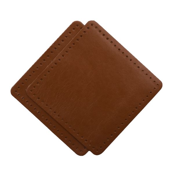 Заплатки пришивные из кожи, квадрат 8см с перфорацией, 2 шт, 100% кожа, 02 светло-коричневый, 9122