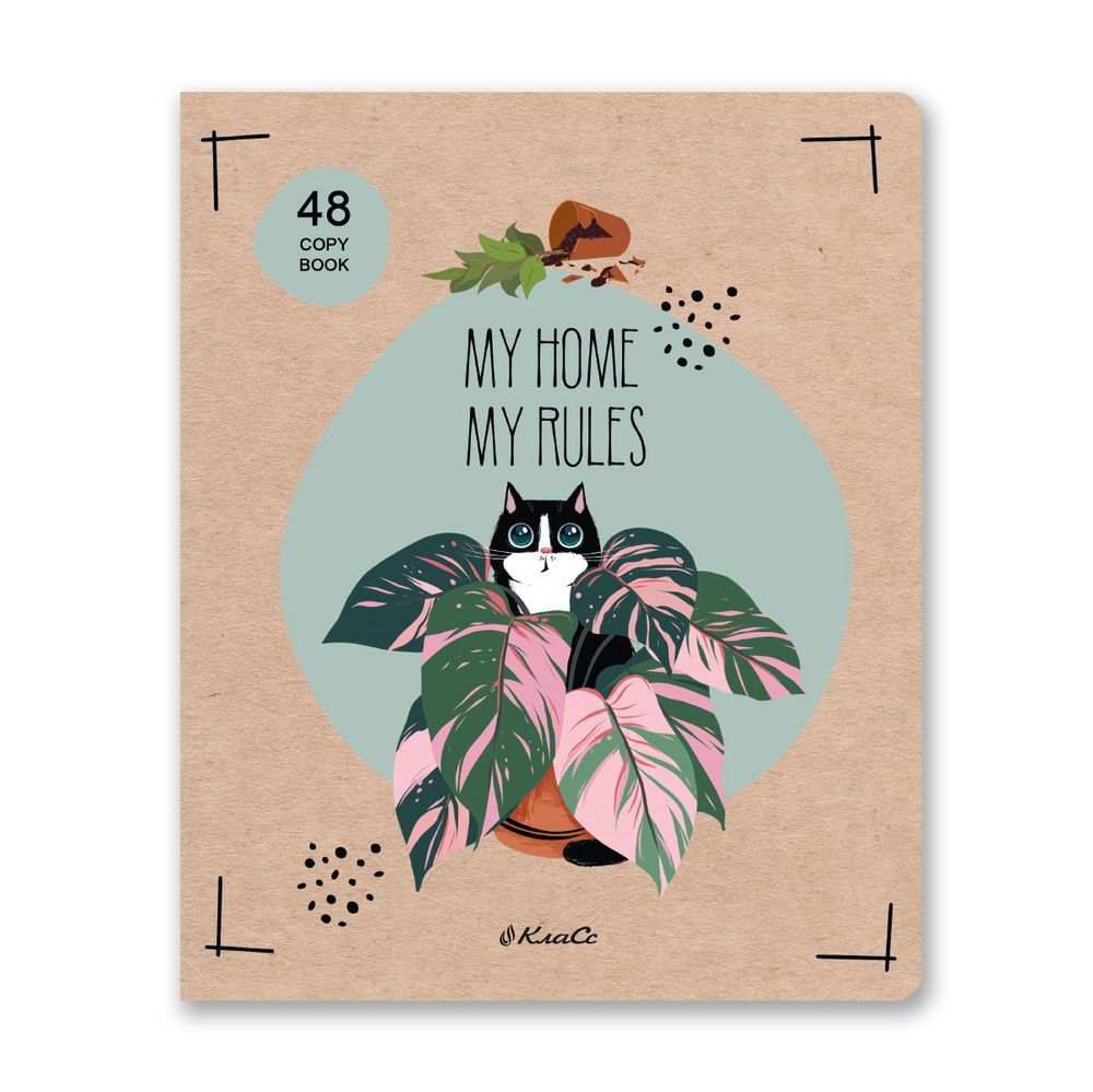 Тетрадь ученическая общая, выборочный лак, A5+ 48 л. на скобе 65 г/м², белизна 100%, 10 шт, клетка в термоусадочной пленке, 000747 Правило кота, Светоч 48ТЕТк-003