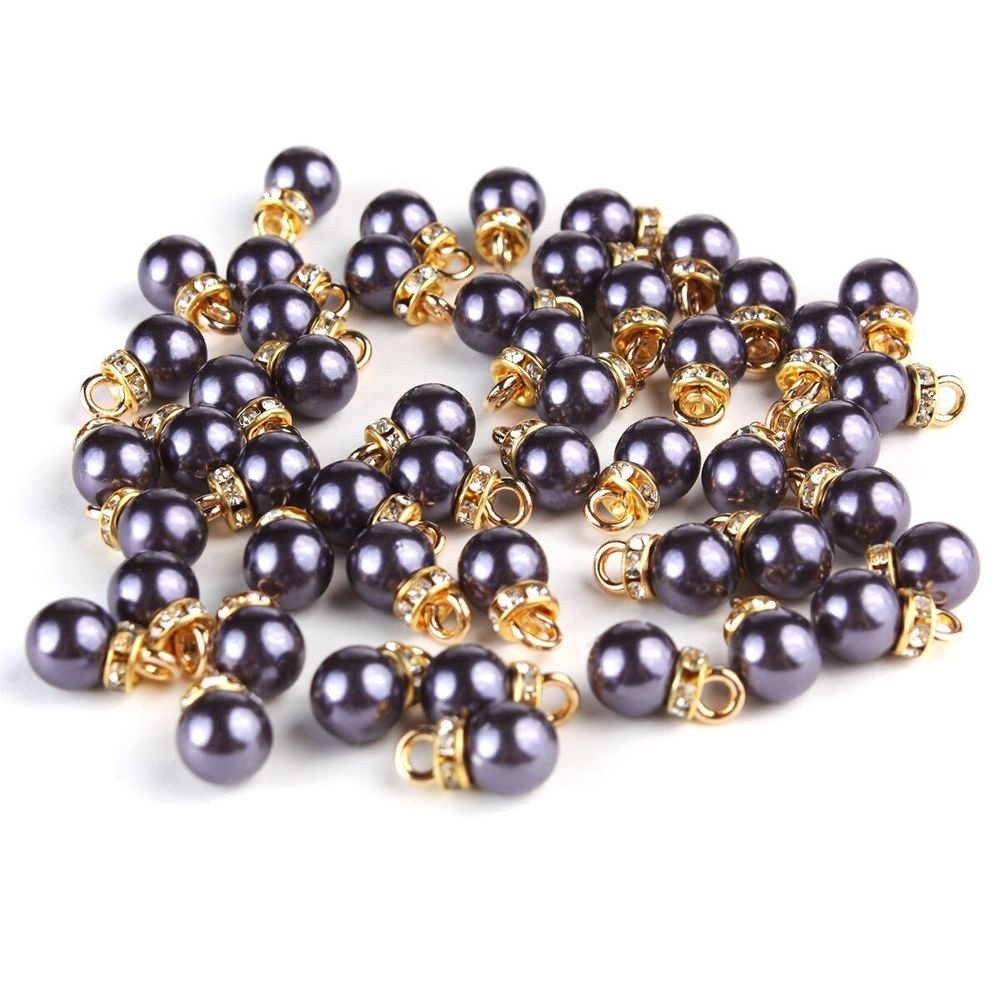 Пуговицы-жемчужины на ножке 13L=8 мм, со стразами, пластик, черный/золото), 50 шт, 3AR094