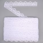 Кружево вязаное (тесьма) хлопковое 30 мм / 25 метров, одностор. (01 белый)