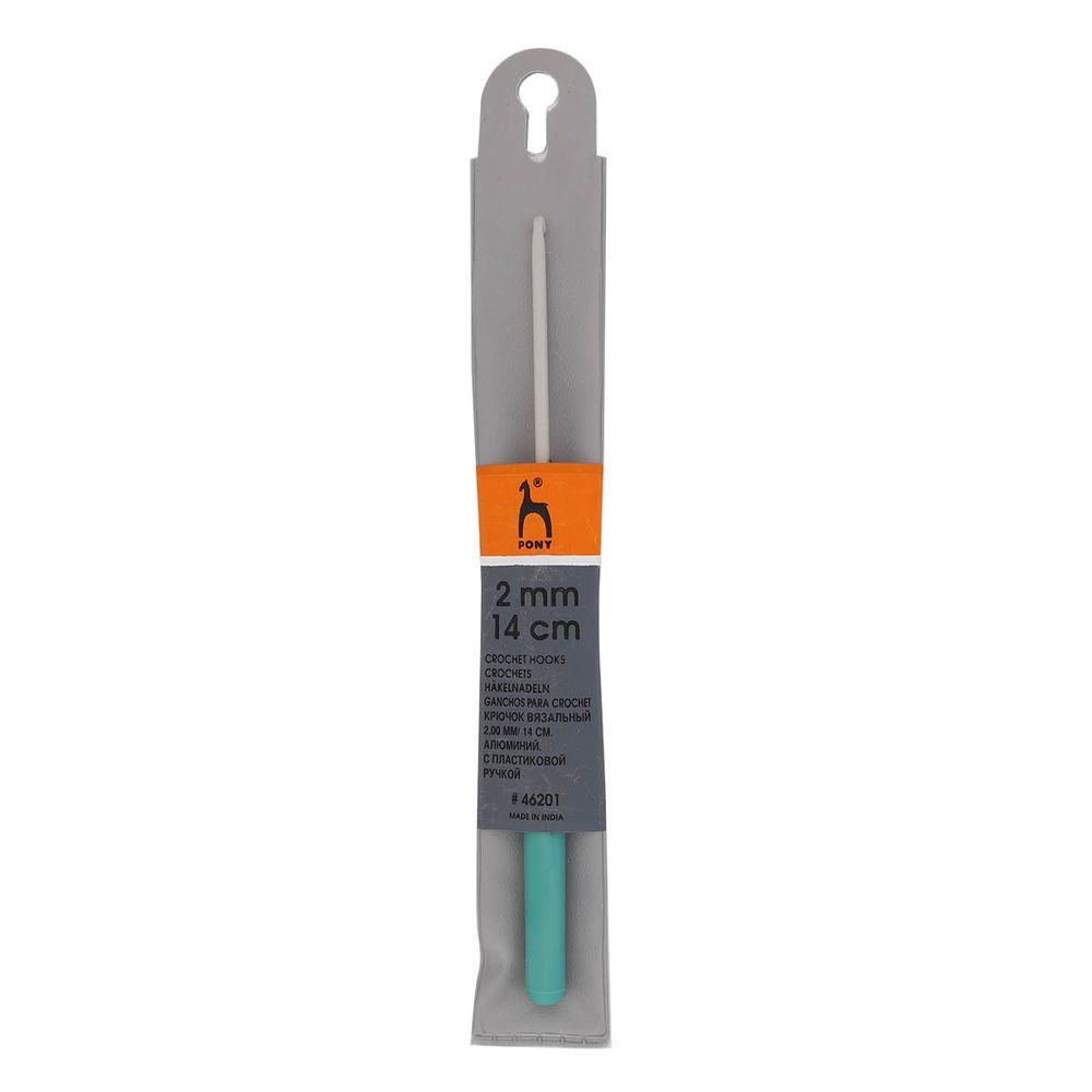 Крючок для вязания Pony с пластиковой ручкой ⌀2,0 мм, 14 см, алюминий 46201