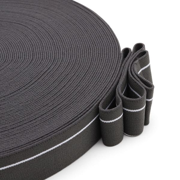 Резинка для мужских трусов и боксеров 30.0 мм / 25 метров, тканая мягкая, 21 г/м, т.серый/белый полоса