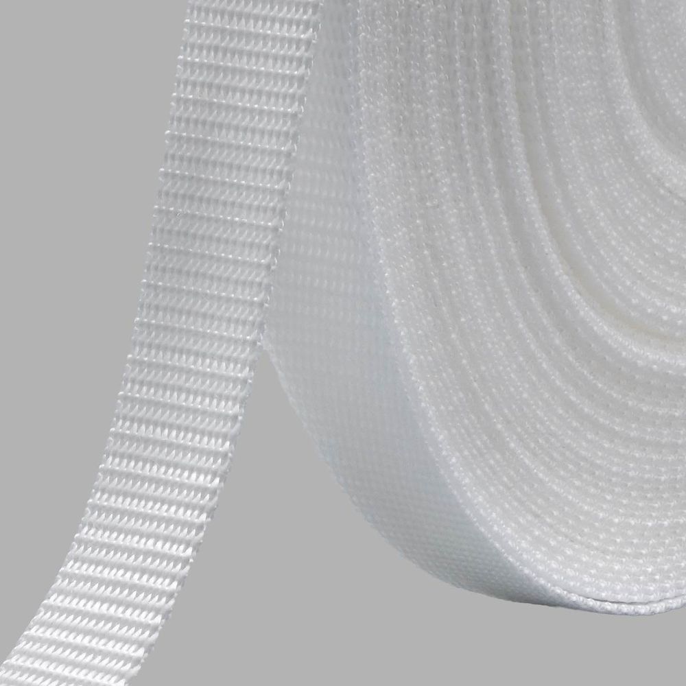 Стропа (ременная лента) 20 мм / 25 метров, толщ. 1.0 мм, [11 г/пог.м], 100% п/п, 1 белый