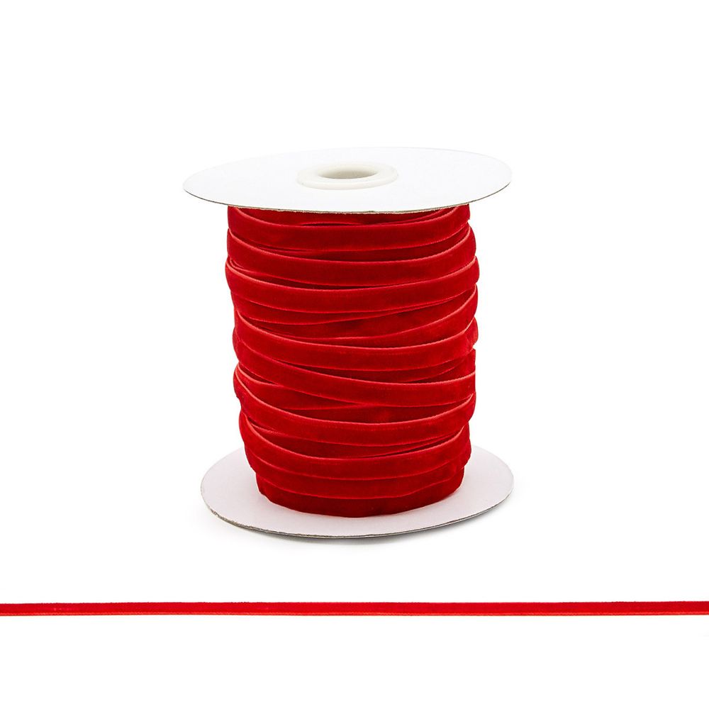 Лента бархатная (тесьма) 06.0 мм / 32.9±2 метров, 0081-0701 (8539 красный)