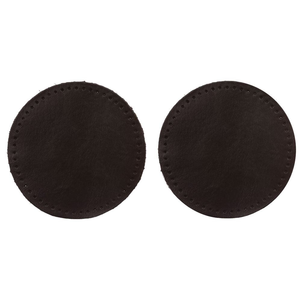 Заплатки пришивные из кожи, круг ⌀8см с перфорацией, 2 шт, 100% кожа, 03 темно-коричневый, 9121