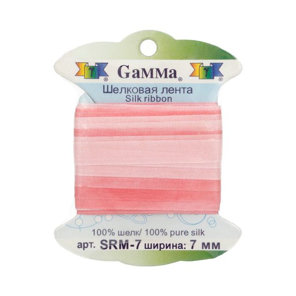 Лента (тесьма) шелковая 7.0 мм / 9.1±0.5 метров, M005 св.розовый/розовый, Gamma SRM-7