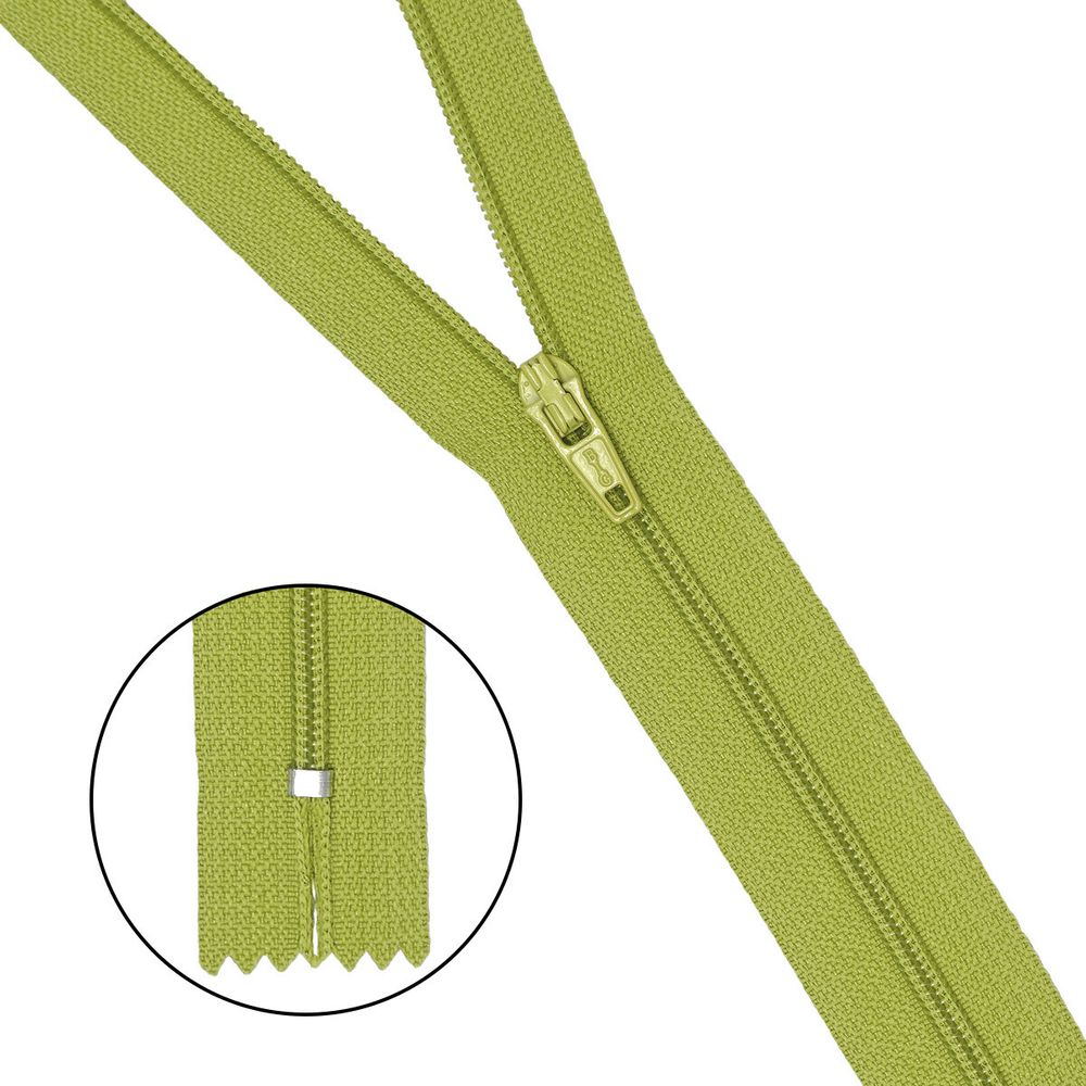 Молния спираль (витая) брючная Т3 (3 мм) 1 зам., н/раз., 20 см, автомат, салат, 30118, 10 шт