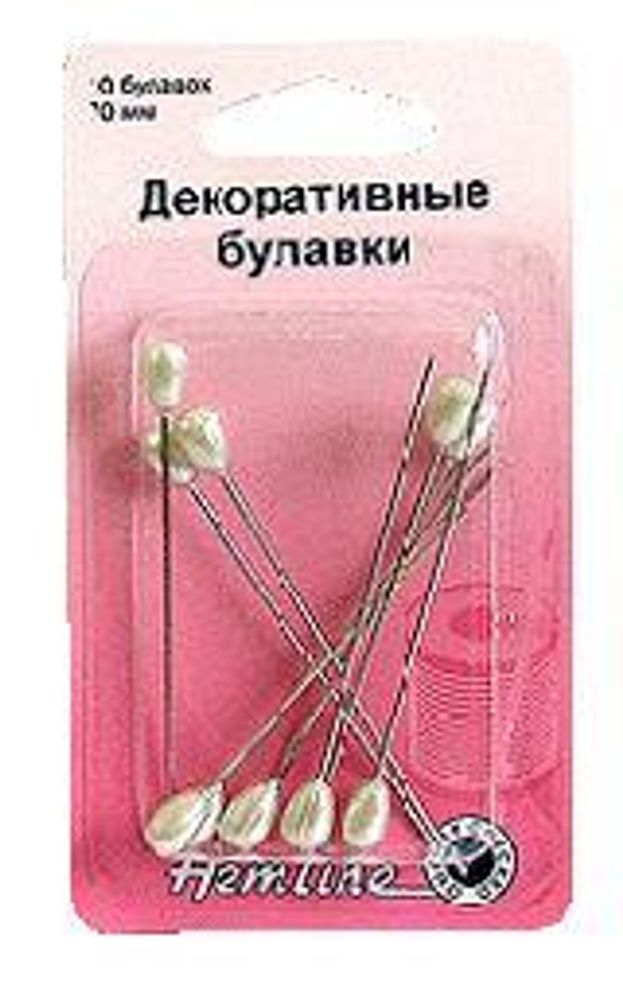Булавки декоративные 70 мм, с жемчужными головками, 50 шт (5х10 шт), Hemline /TOS/