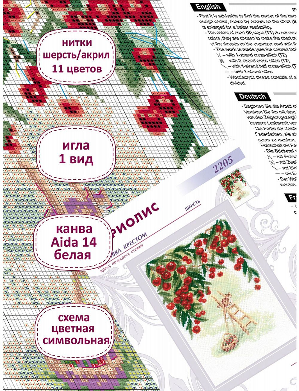 Набор для вышивания нитками Риолис 2205, Вишневый сад, 21х30 см