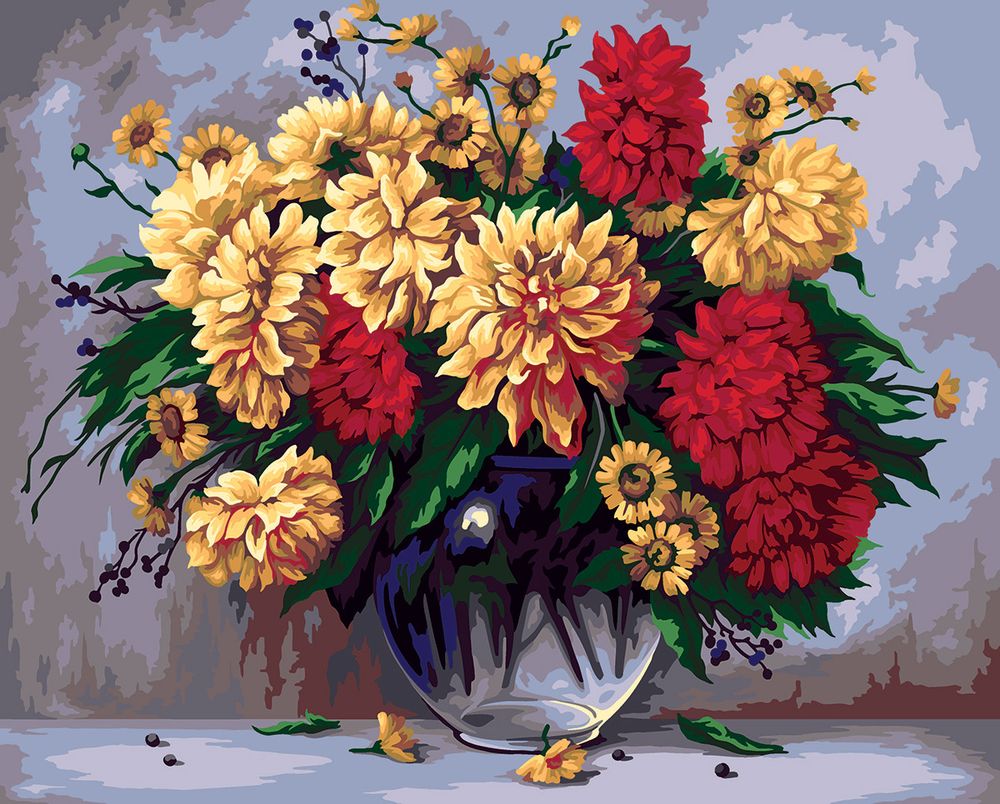 Картина по номерам Фрея PNB/PL-147, Букет георгинов, 50х40 см