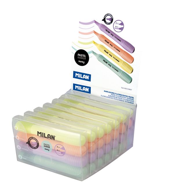 Набор текстовыделителей SWAY Pastel 4 цв., 7 шт, 162119807 ванильный желтый, мятно-зеленый, абрикосово-оранжевый и лавандово-сиреневый, Milan