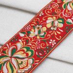 Лента (тесьма) жаккардовая 50.0 мм / 25±1 метров, рис. 9568 Гжель, (6 красный/зеленый/желтый/белый) С3379Г17