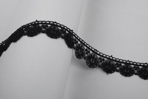 Кружево гипюр (плетёное) 32 мм / 10 м, черный, Gamma GGM-3202