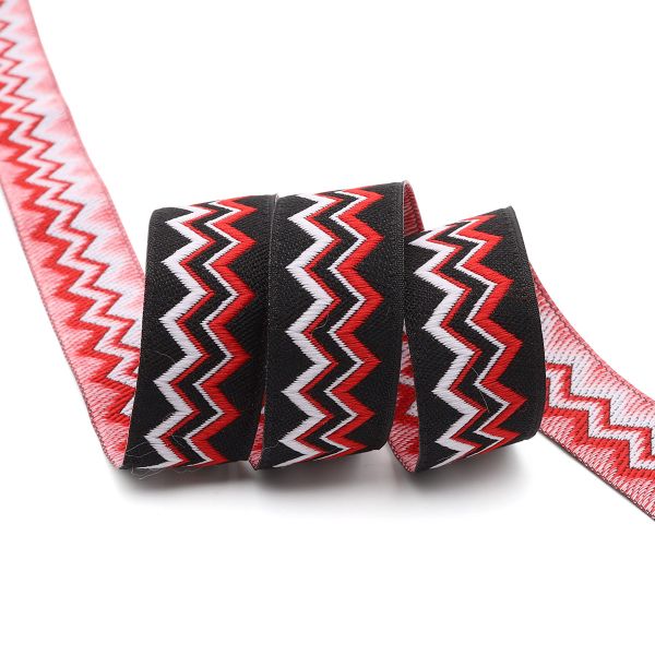 Лента (тесьма) жаккардовая 20.0 мм / 10±0.5 метров, Зигзаг 20278 V1 черный/красный
