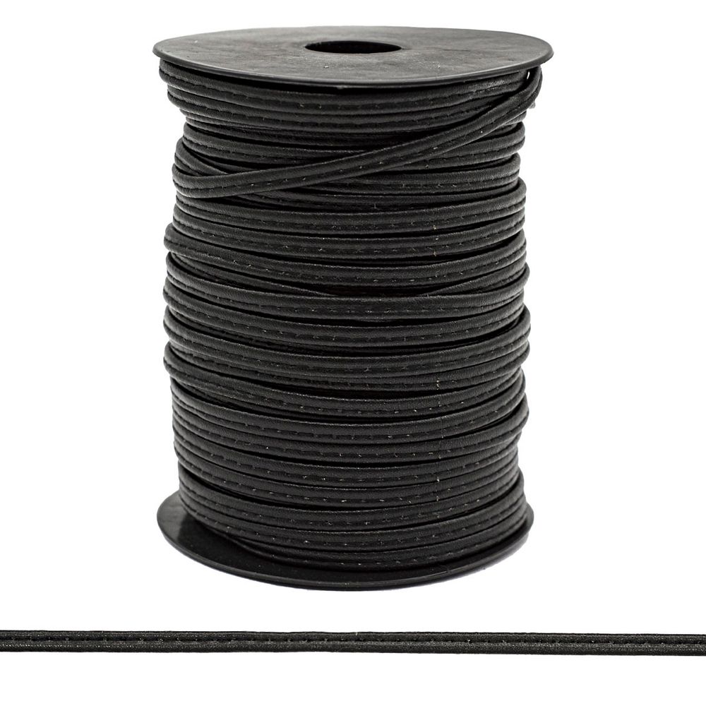 Шнур кожа искусственная ⌀5.0 мм / 50 метров, плоский, чёрный